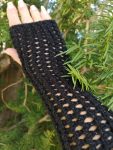 Black Metallic Handmade Ajour Net Knit Fingerless Gloves
