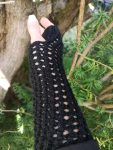 Black Metallic Handmade Ajour Net Knit Fingerless Gloves