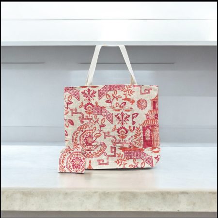 Chinoiserie Cotton Tote Bag – Inside and Front Pocket & Coin Purse
