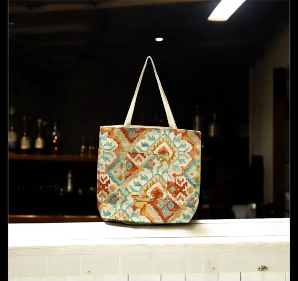 Abstract Cotton Tote Bag- Inside and Front Pocket, Coin Purse