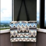 Cotton Tote Bag – Sequoia Stripe Geometric Print with Inside and Front Pocket & Coin Purse