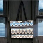 Cotton Tote Bag – Sequoia Stripe Geometric Print with Inside and Front Pocket & Coin Purse