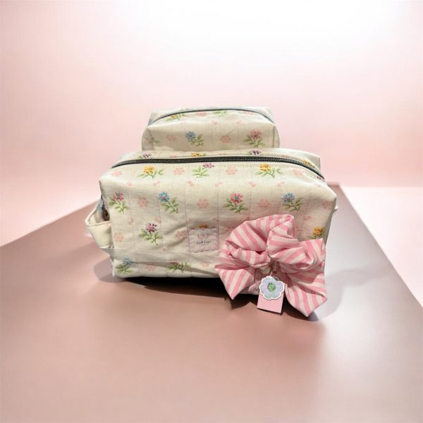 Handmade Floral Gift Bundle- Two Cosmetic Pouches with Scrunchie