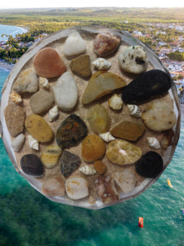Resin Art Coasters made with Northern Ontario stones and some sea shells -pair