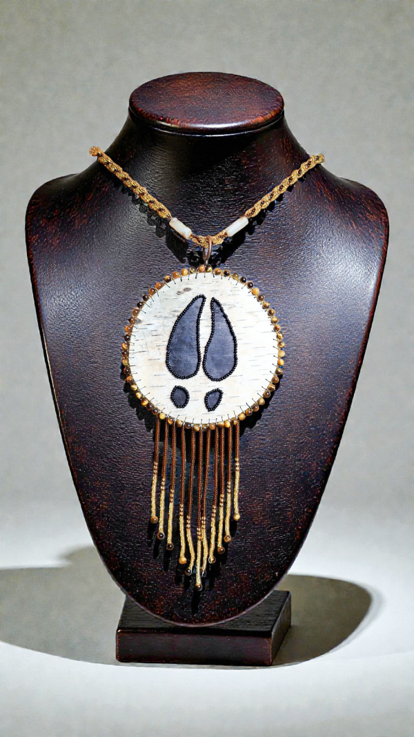 Authentic Indigenous Beaded Birch Bark Medallion ~ Unisex Handcrafted Statement Piece
