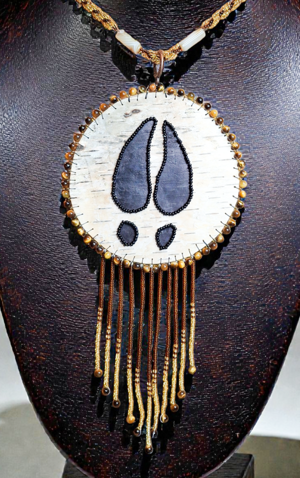 Authentic Indigenous Beaded Birch Bark Medallion ~ Unisex Handcrafted Statement Piece