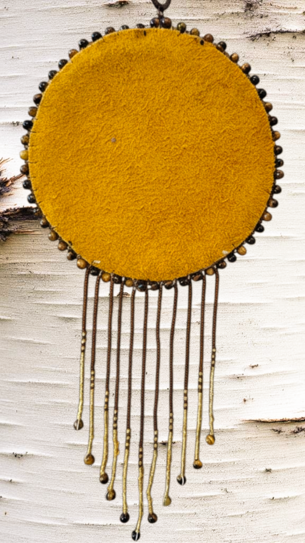 Authentic Indigenous Beaded Birch Bark Medallion ~ Unisex Handcrafted Statement Piece
