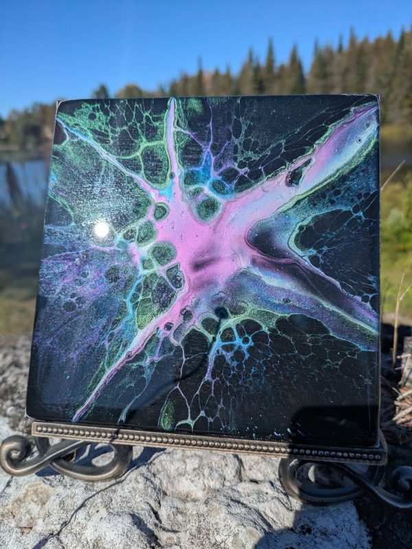Metallic Pearl painting on a 6" x 6" tile