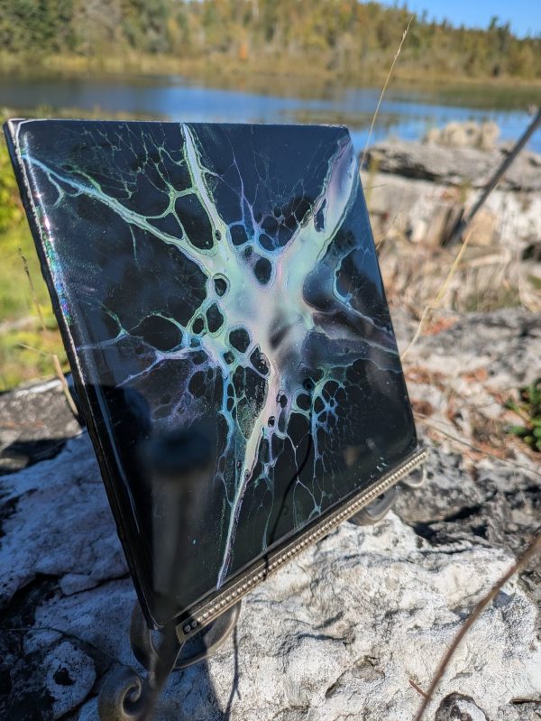 Metallic Pearl painting on a 6" x 6" tile