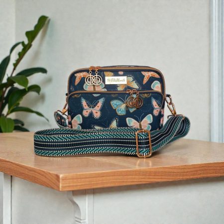 Butterfly Print Crossbody Bag: Waterproof Canvas with Rose Gold Hardware