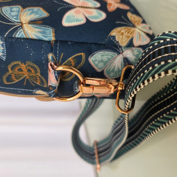 Butterfly Print Crossbody Bag: Waterproof Canvas with Rose Gold Hardware