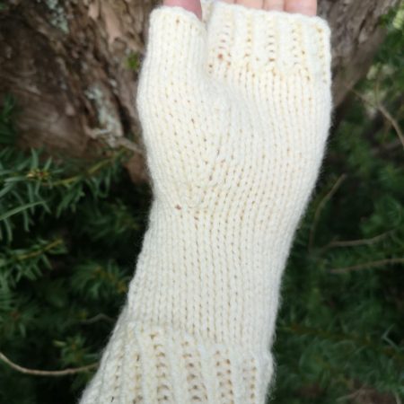 Handmade Aran Knit Fingerless Gloves Mittens Arm Warmer Glovelettes - Easter Bunny Rabbit