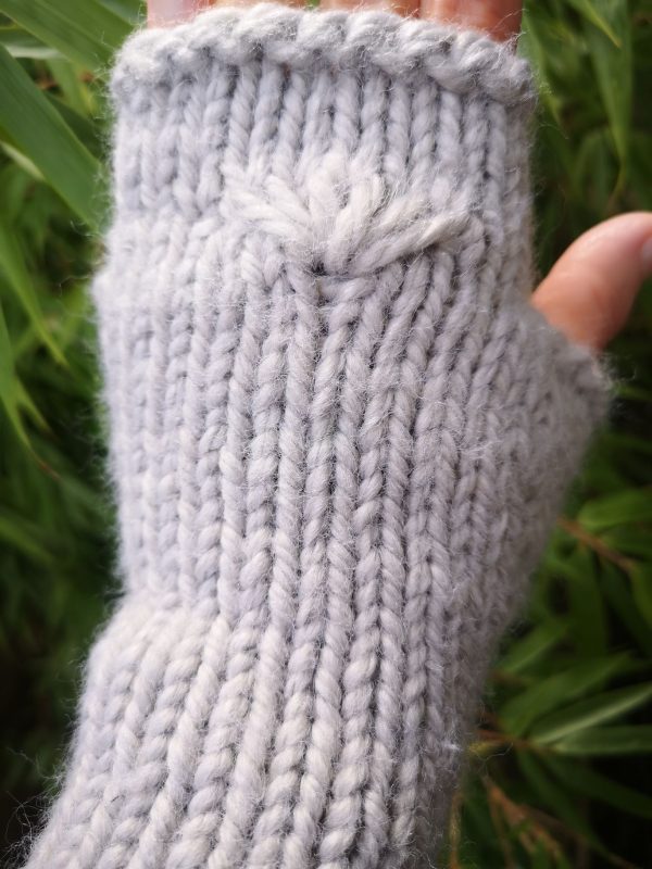 Sustainable Thick Gray Fingerless Knit Gloves Mittens