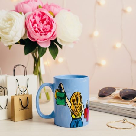 Handpainted Shopping Girl Mug