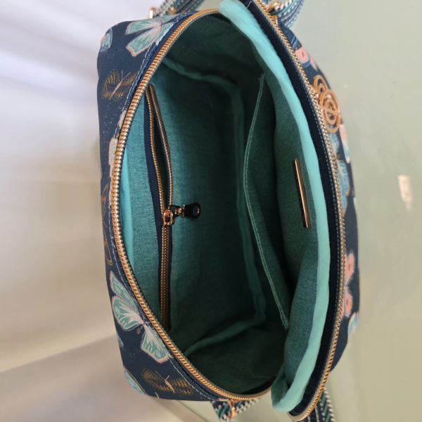 Butterfly Print Crossbody Bag: Waterproof Canvas with Rose Gold Hardware