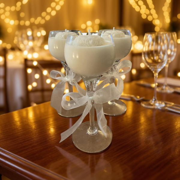Wedding Guests Table, Long stem wine glass Heart candle, 15 oz