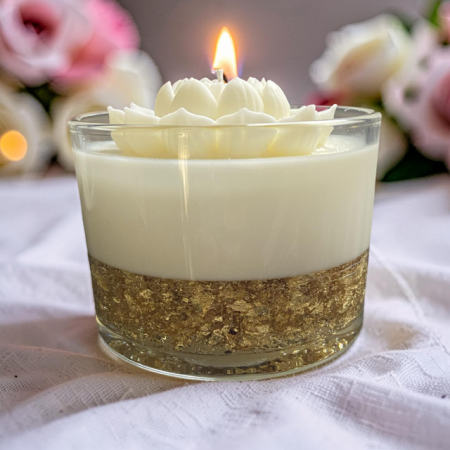 Wedding Guest Table, Decorative White & Gold Lotus Candle