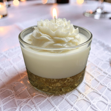 Wedding Guest Table, Decorative White & Gold Peony Candle, 24 oz
