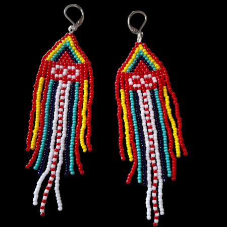 Metis Sash Canadian Indigenous Seed Beaded Fringe Earrings - Hook, Stud & Clip-on Available