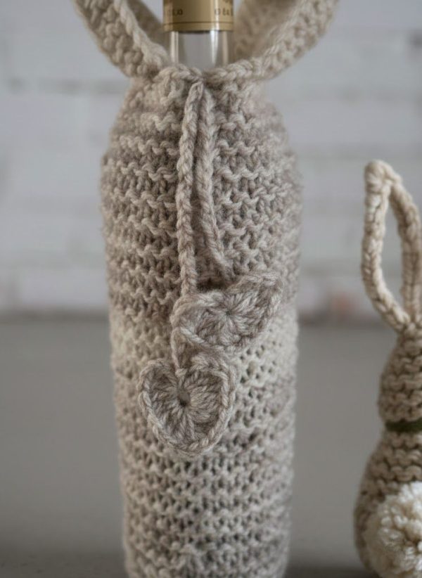 Handknitted Heart Drawstring Wine Bottle Sleeve Cozy