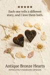 Antique Bronze Heart Earrings - Intricate Elegance