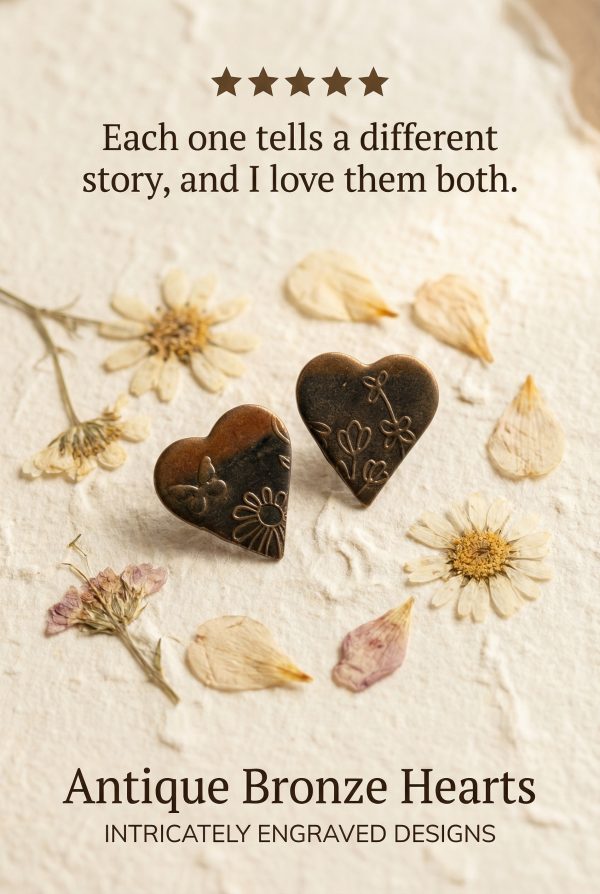 Antique Bronze Heart Earrings - Intricate Elegance