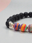 Rainbow Pride Lava Stone Bracelet, Antique Silver Heart, Essential Oil Diffuser