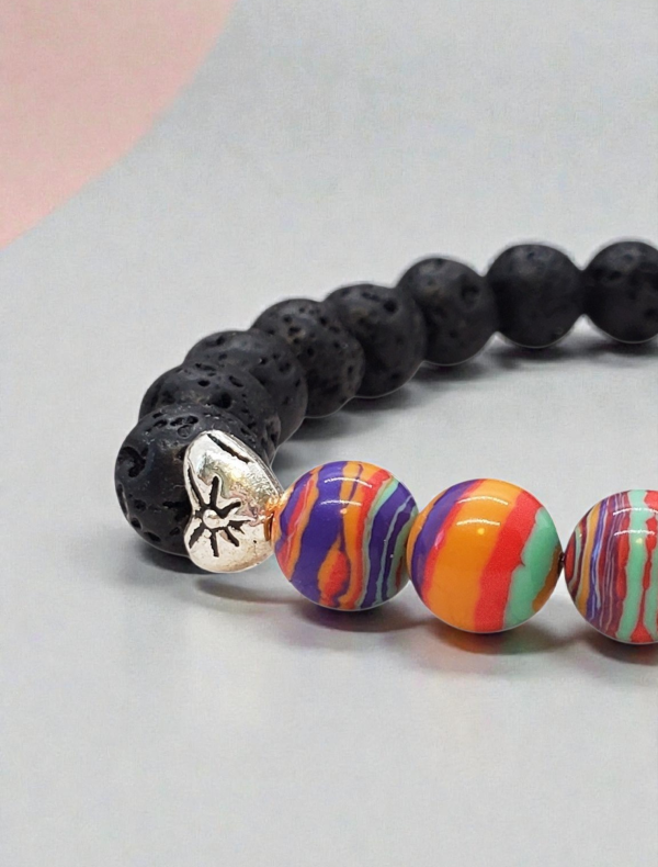 Rainbow Pride Lava Stone Bracelet, Antique Silver Heart, Essential Oil Diffuser
