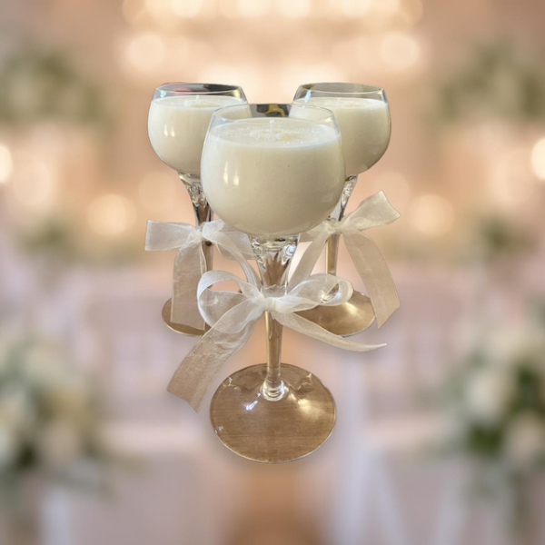 Wedding Guests Table, Long stem wine glass candle, 15 oz