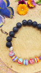 Rainbow Pride Lava Stone Bracelet, Antique Silver Heart, Essential Oil Diffuser