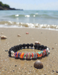 Rainbow Pride Lava Stone Bracelet, Antique Silver Heart, Essential Oil Diffuser