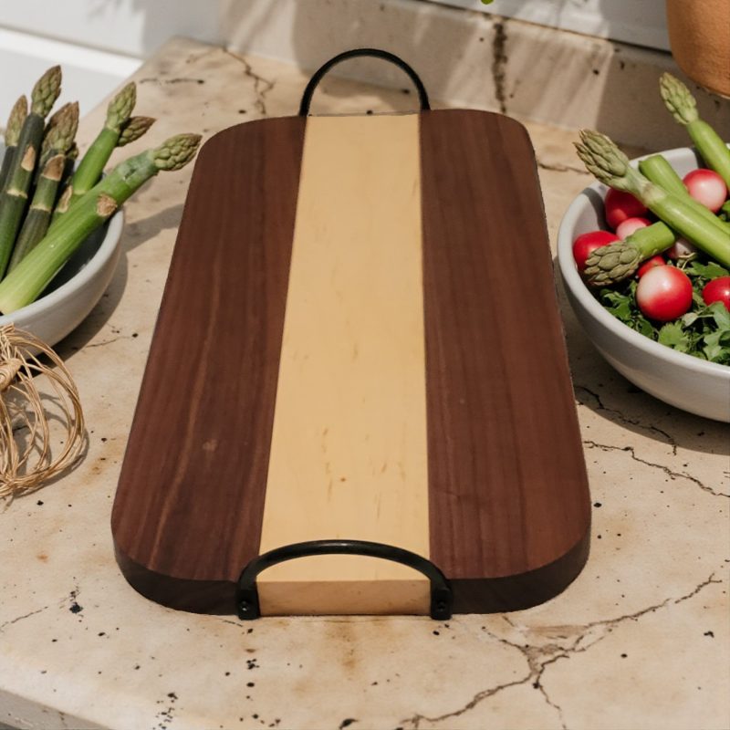 Walnut and Curly Maple Charcuterie with Black Handles