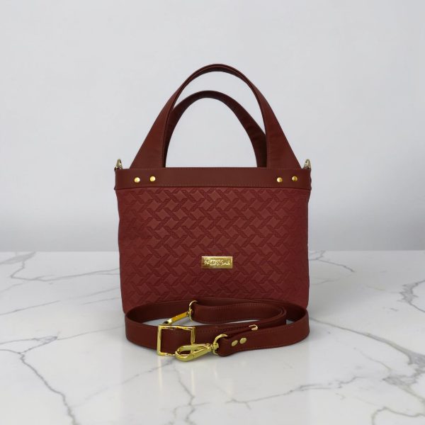Burgundy Quilted Faux Leather Tote Bag, Gold Hardware, Medium Work Bag