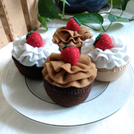 Wool Felt Strawberry Cupcake | Imaginative Play | Tea Party