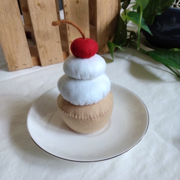 Wool Felt Cherry Cupcake | Imaginative Play | Tea Party