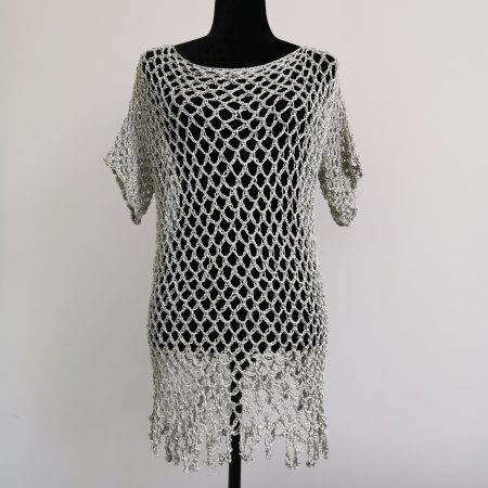 Mesh Crochet Poncho, Vintage Silver Metallic Top