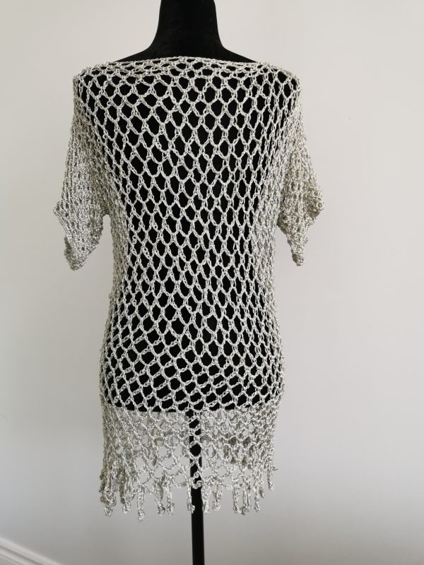 Mesh Crochet Poncho, Vintage Silver Metallic Top