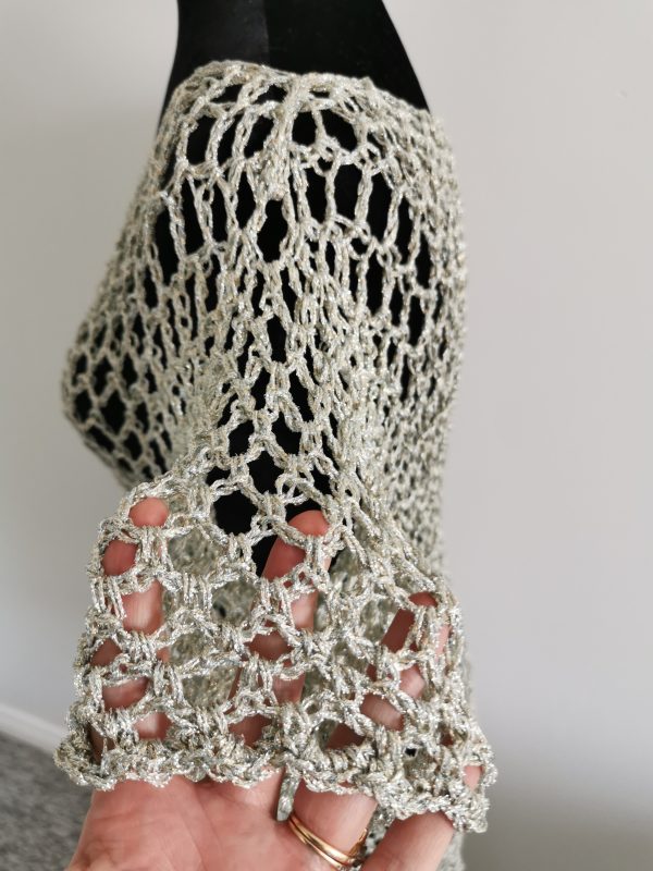 Mesh Crochet Poncho, Vintage Silver Metallic Top