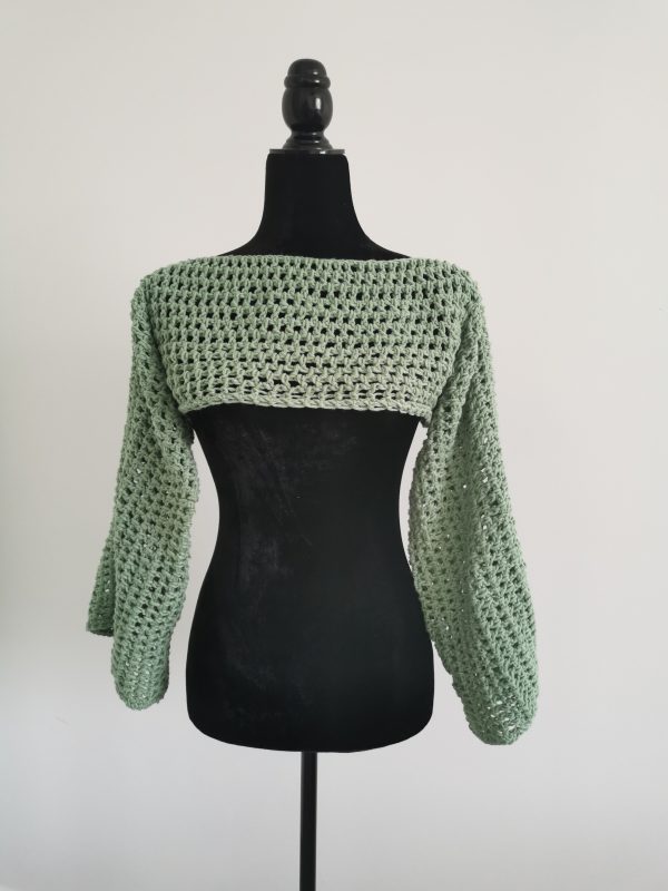 Crochet Mesh Sleeves, Light Sage Long Sleeve Top - S-XL, Handmade Crocheted Shoulder Shrug
