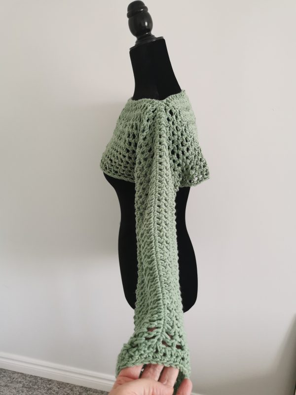 Crochet Mesh Sleeves, Light Sage Long Sleeve Top - S-XL, Handmade Crocheted Shoulder Shrug