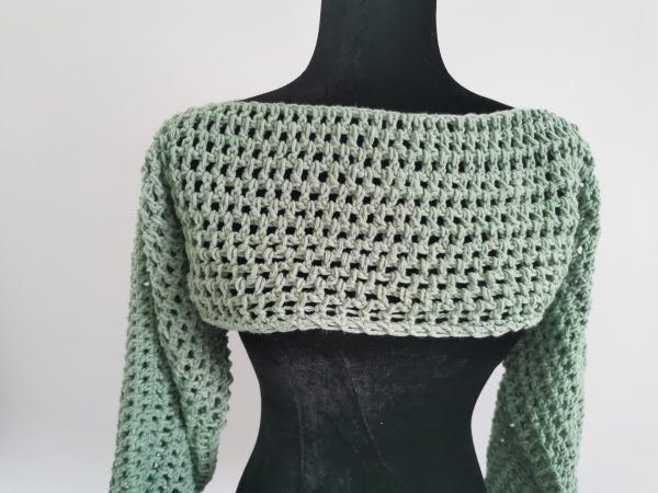 Crochet Mesh Sleeves, Light Sage Long Sleeve Top - S-XL, Handmade Crocheted Shoulder Shrug