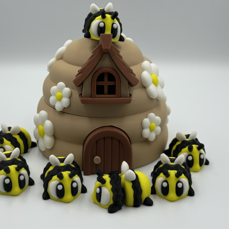 3D Printed Beehive and Bees Set: Whimsical Garden Decor