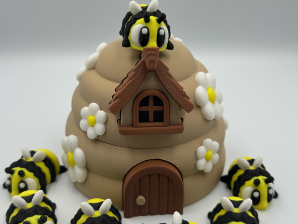 3D Printed Beehive and Bees Set: Whimsical Garden Decor