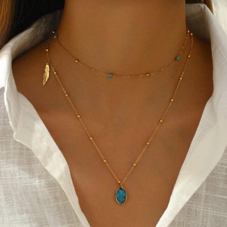 18k Gold Plated Turquoise Layer Necklace | Tarnish-Free Stainless Steel |