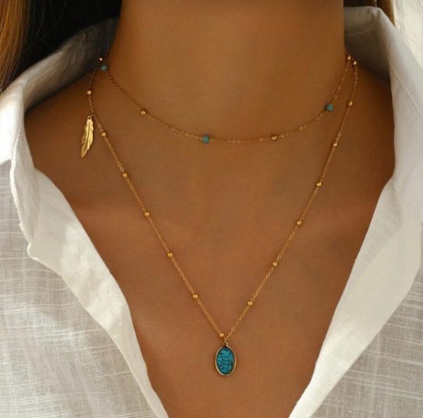 18k Gold Plated Turquoise Layer Necklace | Tarnish-Free Stainless Steel |