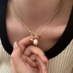 18k Gold Plated Pearl & Charm Toggle Necklace | Tarnish-Free Stainless Steel