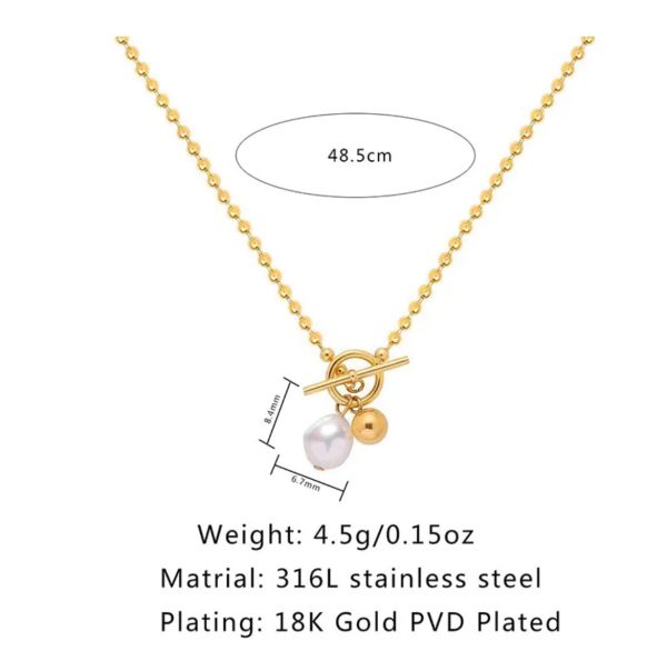 18k Gold Plated Pearl & Charm Toggle Necklace | Tarnish-Free Stainless Steel