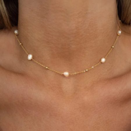 18k Gold Plated Delicate Pearl Necklace | Tarnish-Free Stainless Steel |