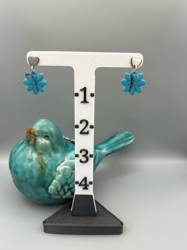 Faux Turquoise Flower Dangle Earrings
