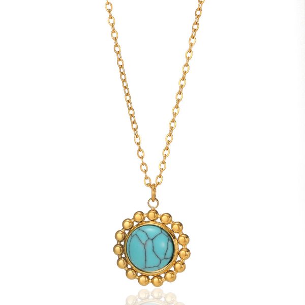 18k Gold Plated Turquoise Pendant with Chain | Tarnish-Free Stainless Steel |